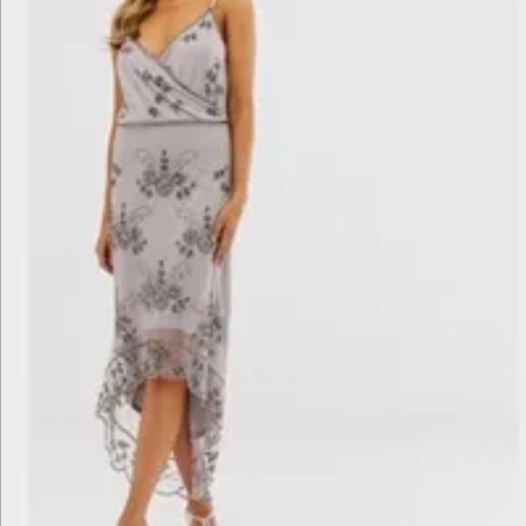 NWT - City Goddess - Spaghetti Strap Beaded High-Low Midi Dress - Size 8 - Picture 12 of 13